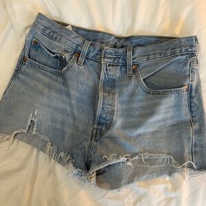 Levi’s premium Vintage Light Blue Distressed Women's Jean Shorts